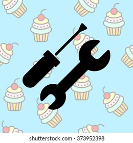 Web line icon. Wrench and screwdriver