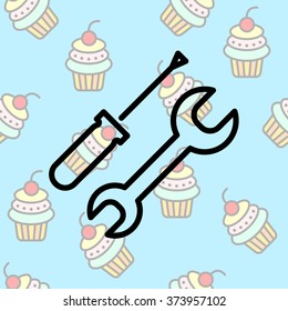 Web line icon. Wrench and screwdriver