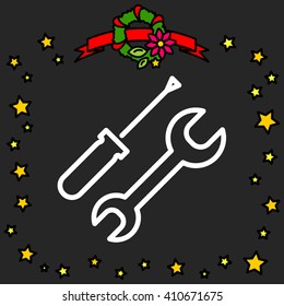 Web line icon. Wrench and screwdriver