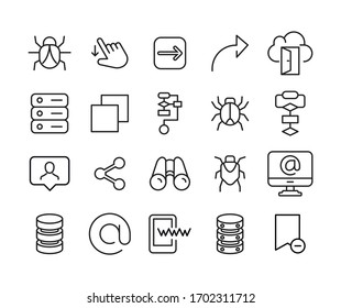 Iconos de línea Web establecidos. Elementos vectoriales de trazo para el diseño moderno. Pictogramas simples para concepto móvil y aplicaciones web. Iconos de línea de vectores aislados en un fondo blanco. 
