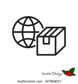 Web line icon.?? World shipping, Globe and box