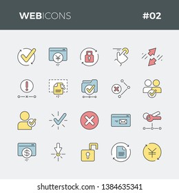 Web linear color icons set #02 - Part of a series - Iconset with button symbol of web, business, network, marketing, commerce, data, ranking. Colored outline thin icon style.