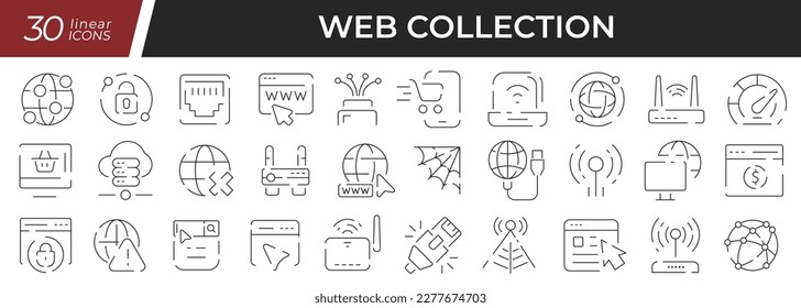 Web linear icons set. Collection of 30 icons in black