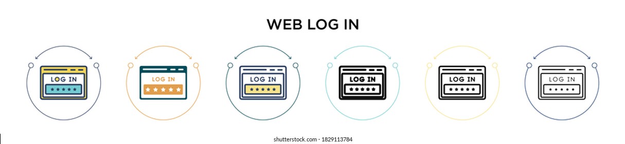 Web log in icon in filled, thin line, outline and stroke style. Vector illustration of two colored and black web log in vector icons designs can be used for mobile, ui, web