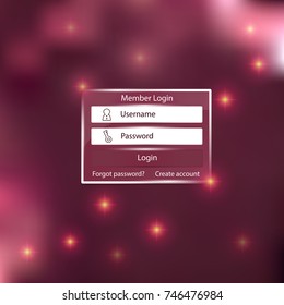 Web login form page, glass and plastic effect - vector illustration