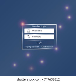 Web login form page, glass and plastic effect - vector illustration