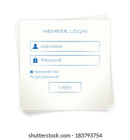 Web login form (page) template  on note paper
