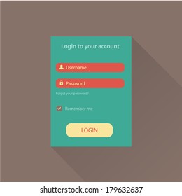 Web login form template, modern flat user interface