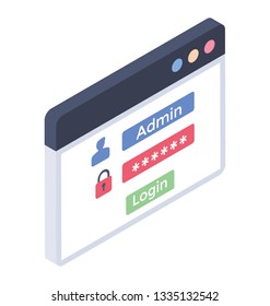 Web login icon in isometric vector design.