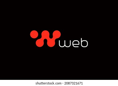 Web Logo Icon, Abstract Letter W, Dots Connect Logotype Template For Chemistry Laboratory, IT System, Biomedical And Digital Communication Technology Emblem. Vector Logo