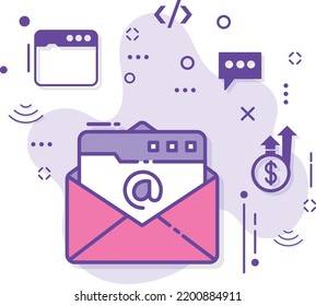 Web mail Concept, Interface using Browser to check email box vector icon design, Cloud computing and Web hosting services Symbol, Control Panel icon set stock illustration