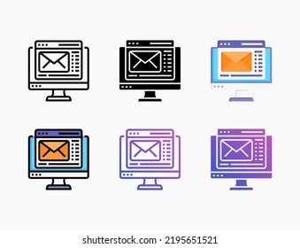 Web Mail icon set with line, outline, flat, filled, glyph, color, gradient. Editable stroke and pixel perfect. Can be used for digital product, presentation, print design and more.