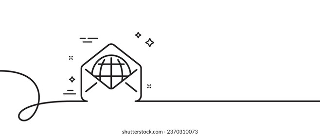 Icono de línea de correo web. Una línea continua con curl. Signo de correspondencia del mensaje. Símbolo de correo electrónico. cinta de esquema único de correo web. Patrón de curva de bucle. Vector