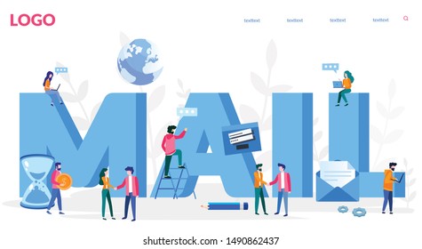 Web mail, Message, e-mail, Letter, email. Mail word, people celebrate, for web page, banner, presentation, social media, documents, cards, posters. meeting, greeting concept Vector illustration