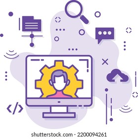 Web Maintenance Technician Concept, it support technician avatar stock illustration, Gig Economy or Geeky Vector Icon Design, Cloud computing and Internet hosting services Symbol, 