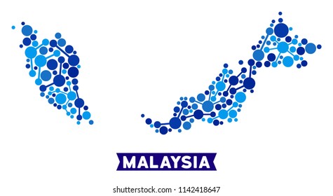 Web Malaysia map collage. Abstract geographic scheme of connections in blue color tinges. Vector Malaysia map is done of network connections. Concept of hosting company.