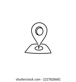 Web map pointer hand drawn icon. Sketch symbol for navigation direction and gps design with given route and info vector positioning