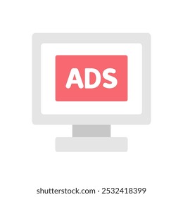 Ícone de anúncios de marketing na Web. Anúncio, seo, promoção, negócio, online, conceitos de marketing. Ilustração isolada de design de vetor plano.