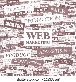 WEB MARKETING. Background concept word cloud illustration. Print concept word cloud. Graphic collage. Vector illustration.