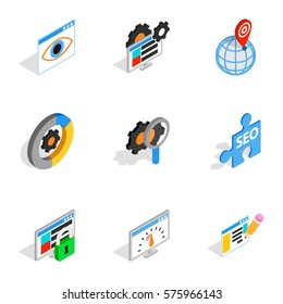 Web marketing icons set. Isometric 3d illustration of 9 web marketing vector icons for web