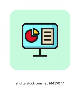Symbol für die Webmarketingzeile. Computer, Diagramm, Statistik. Online-Marktkonzept. Vektorgrafik kann für Themen wie E-Commerce, Marketing, Internet verwendet werden
