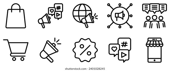web marketing line style icon set collection