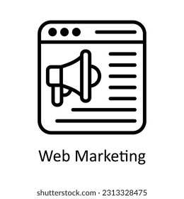 Vector de marketing web    ilustración de diseño de iconos de esquema. Símbolo de marketing digital sobre archivo EPS 10 de fondo blanco