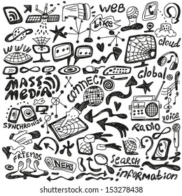 web , mass media - doodles set