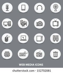 Web media icons,White buttons version,vector