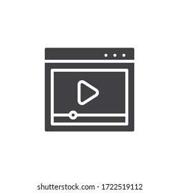 Icono vectorial del reproductor de medios web. signo plano relleno para concepto móvil y diseño web. Icono de glifo de reproductor de video en línea. Símbolo, ilustración del logotipo. Gráficos vectoriales