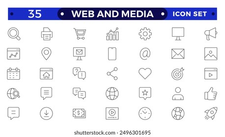 Web and Media thin line icons set. 
