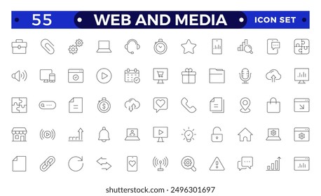 Web and Media thin line icons set. 
