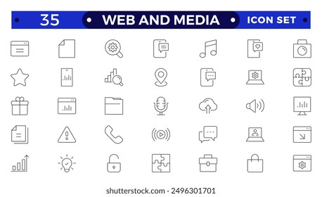 Web and Media thin line icons set. 
