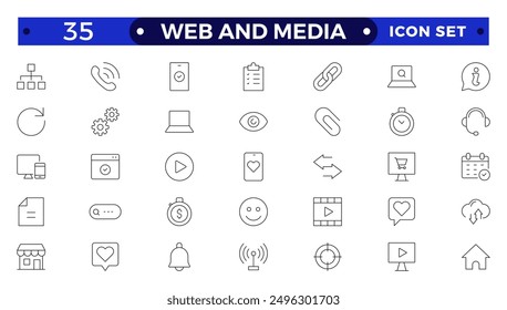 Web and Media thin line icons set. 
