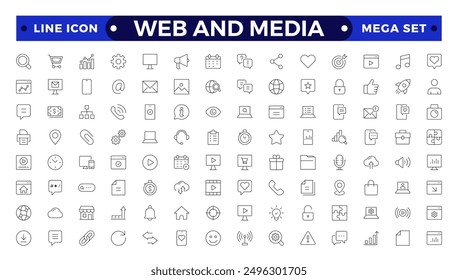 Web and Media thin line icons set. 
