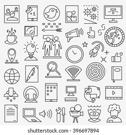 Web media - thin line icons set
