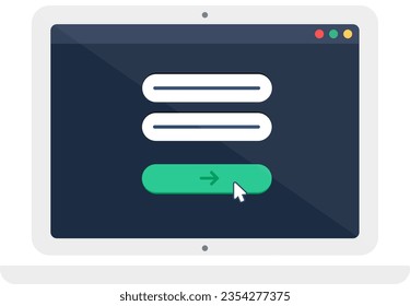 Web menu authorization on screen of digital gadget. Page entering login and password website on portable laptop with white frame. Simple flat vector icon isolated on white background