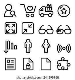 Web menu navigation line icons set - shopping, document 