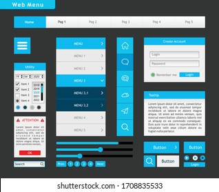 Web Menu Template. Illustration Of  A Toolkit For Website. Menu, Button And All For Web