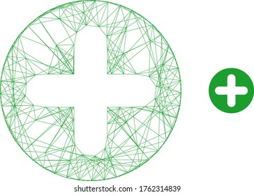 Web mesh add vector icon. Flat 2d model created from add pictogram. Abstract carcass mesh polygonal add. Net carcass flat mesh in vector format, on a white background.