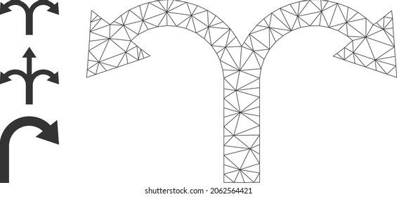 Web mesh bifurcation back arrow vector icon, and original icons. Flat 2d carcass created from bifurcation back arrow pictogram. Abstract carcass mesh polygonal bifurcation back arrow.