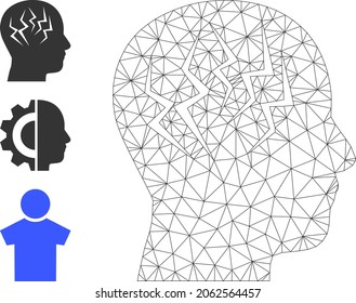 Web mesh brainstorm vector icon, and bonus icons. Flat 2d carcass created from brainstorm pictogram. Abstract carcass mesh polygonal brainstorm. Net carcass flat mesh in vector format,