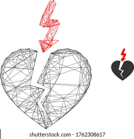 Web mesh break heart vector icon. Flat 2d carcass created from break heart pictogram. Abstract carcass mesh polygonal break heart. Linear carcass flat network in vector EPS format,