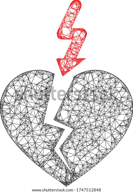 Web mesh break heart vector icon. Flat 2d carcass\
created from break heart pictogram. Abstract carcass mesh polygonal\
break heart. 