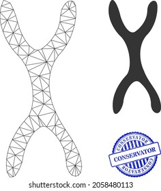 Icono vectorial cromosómico de malla web y huella de caucho CONSERVADOR redondeada azul. La marca de agua CONSERVADOR utiliza formas redondeadas y color azul. Cápsula plana 2d creada a partir de pictograma cromosómico.