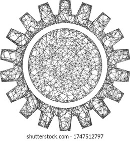 Web mesh cogwheel vector icon. Flat 2d carcass created from cogwheel pictogram. Abstract frame mesh polygonal cogwheel. 