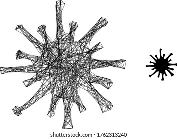 Web mesh covid-19 virus vector icon. Flat 2d carcass created from covid-19 virus pictogram. Abstract carcass mesh polygonal covid-19 virus. Wire carcass flat network in eps vector format,
