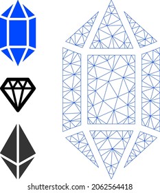 Icono de vector de cristal de malla web e iconos de origen. Cáscaras planas 2d creadas a partir de pictograma de cristal. Malla sintética de malla de marco cristal poligonal. Malla plana de marco lineal en formato EPS vectorial,