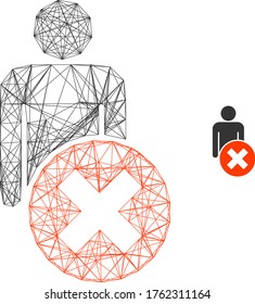 Web mesh delete man vector icon. Flat 2d carcass created from delete man pictogram. Abstract carcass mesh polygonal delete man. Wire carcass flat mesh in eps vector format, on a white background.