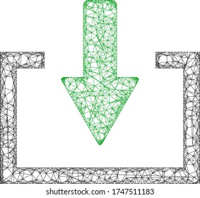 Icono de vector de descarga de malla web. Modelo plano 2d creado a partir del pictograma de descarga. Resumen de la malla de marco de la descarga poligonal. Malla 2D del marco neto en formato vector, sobre fondo blanco.